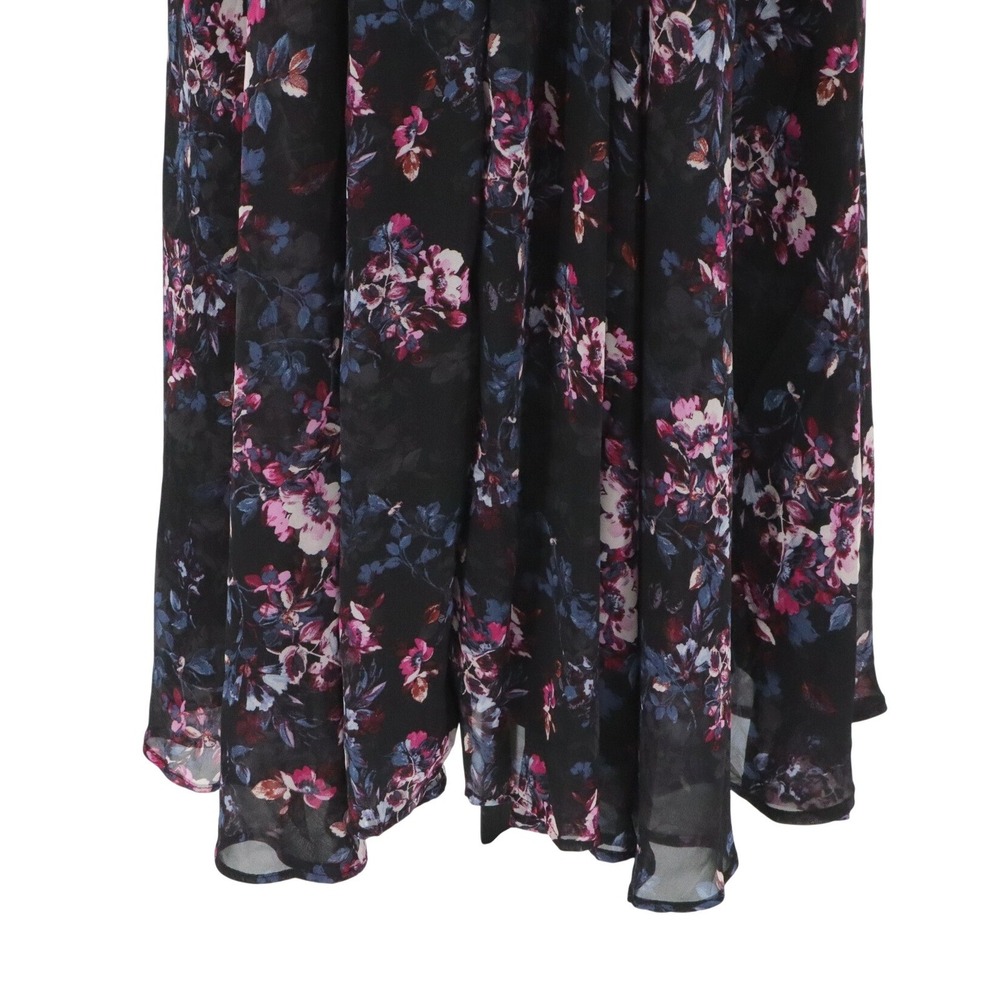 Torrid Floral Chiffon Midi Dress 1X Black Pink Empire Waist Pockets Plus - Picture 6 of 11